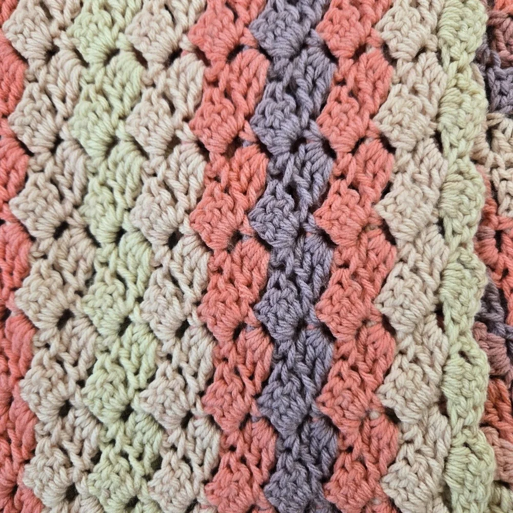 Long Handmade Crocheted Striped Design Shawl Lap Blanket Rectangular 18